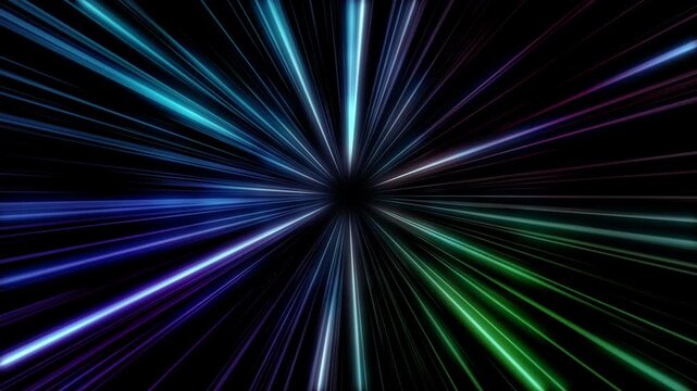 疾走感のある4色グラデーションの回転集中線と放射光ループ背景素材 ｜ 4-Color Gradient Rotating Radial Light Lines Seamless Loop Background