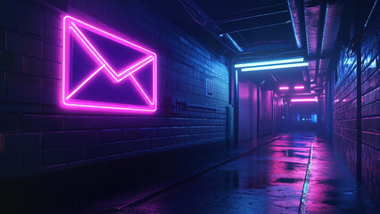 Fototapeta premium digital message envelope, mail, neon light 
