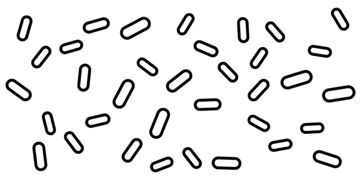 Abstract seamless pattern with simple black outline sprinkles on a white background.