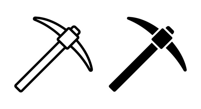 Pickaxe icon set, mining tool vector illustration, black pick axe symbols for industry