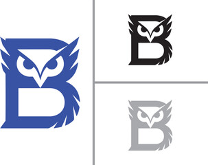 Owl letter b logo designs in blue black and gray on white background © ahsan
