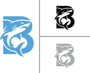 Dolphin swimming through letter b logo set in blue black and gray symbolizing speed and agility in a stylized graphic design © ahsan