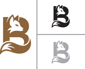 Stylized letter b logo with fox head in brown black and gray business branding concept © ahsan