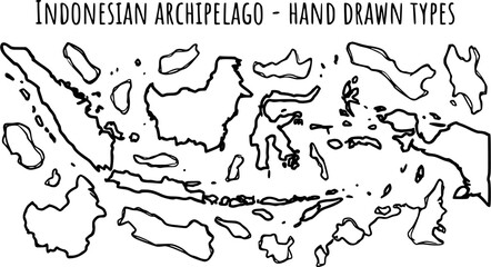 Indonesian Archipelago hand-drawn map illustration, travel and geography concept, black and white line art © hibiniu