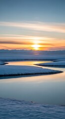 Fototapeta premium Serene snowy landscape at sunset.