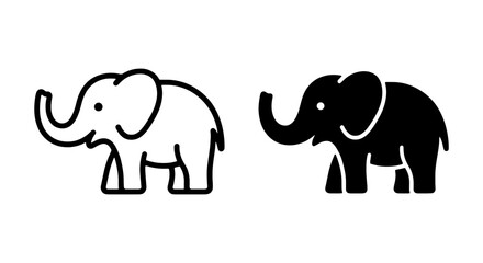 Fototapeta premium Elephant Icons: Simple Outline and Solid Black Vector Graphics for Wildlife and Safari Themes