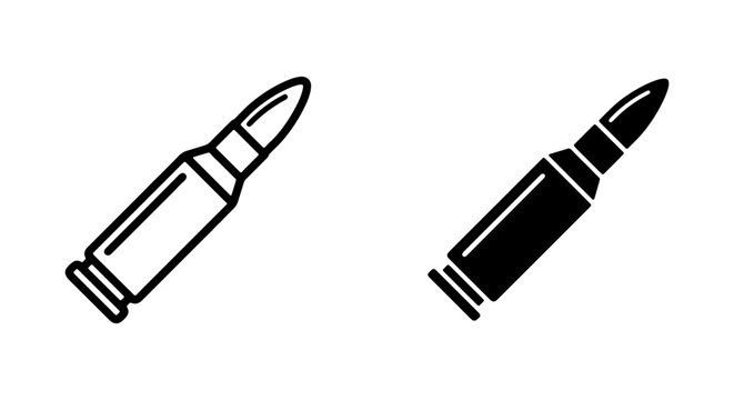 Bullet Icons, Ammunition Vector Graphics, Cartridge Symbols, Military Weaponry Design Elements