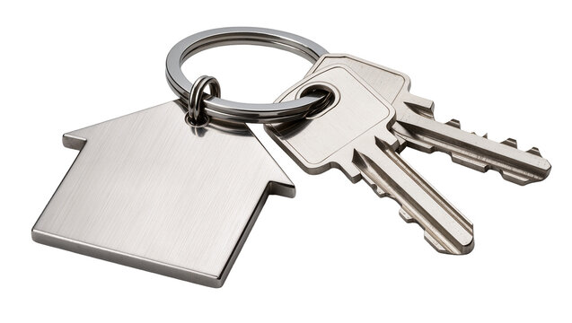 House shaped keychain with two silver keys