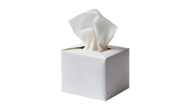 White tissue box with soft paper tissues emerging