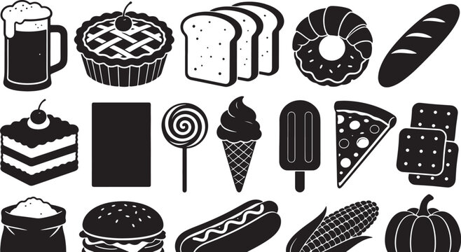 professional vector silhouette icon set set of food icons