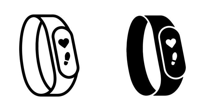 Fitness Tracker Icons, Health Band Vector Set, Heart Rate Monitor, Step Counter