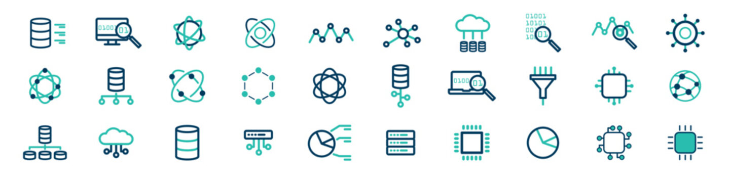 Abstract Tech Logo Concepts - Cloud Computing, Data Analytics and Server Line Icons