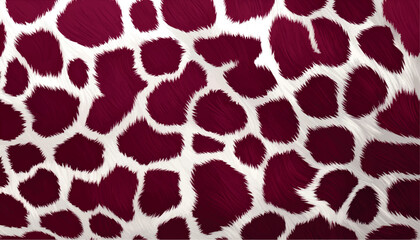 Luxury burgundy giraffe fur vector background. Seamless animal skin pattern with realistic white and maroon fluffy spots. Trendy wild cow pelt design for chic fashion textiles and winter backdrops. © Minty Focus