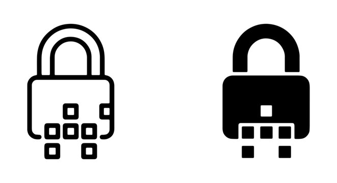 Digital Security Icons, Padlock Data Breach Symbols, Cyber Protection Vector Graphics
