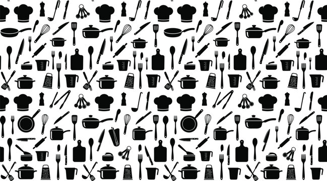 Seamless pattern with kitchen tools and utensils icons