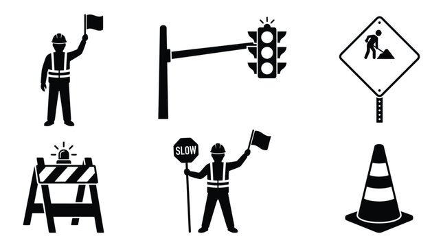 construction safety symbols silhouette traffic worker flagger