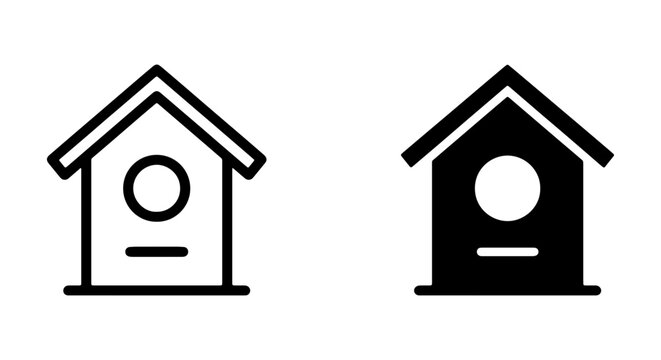 Birdhouse Icons: Simple Outline and Solid Fill Vector Graphics for Nature and Wildlife Themes