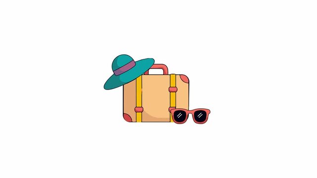 Travel Suitcase with Sun Hat and Sunglasses Animation