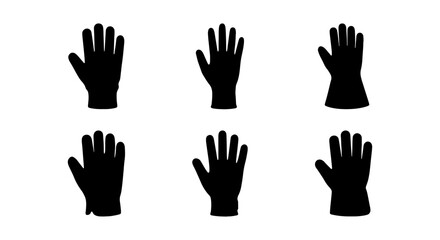 Obraz premium Six Black Silhouette Gloves, Hand Protection Icons, Safety Wear Vector Set
