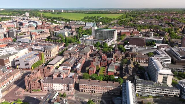 Newcastle upon Tyne UK: 25th May 2026: Drone footage city of Newcastle upon Tyne displays a wide view of buildings and roads structured in the skyline near John Dobson Street