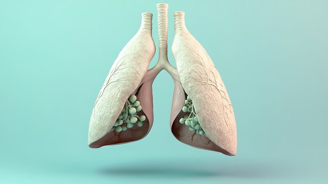 Detailed human lungs with bronchioles and alveoli