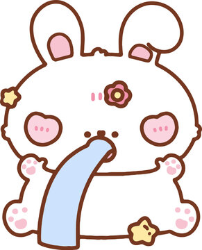 Cute Cartoon Bunny Character with Blue Tongue