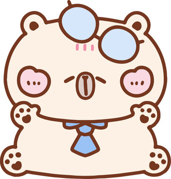 Cute Cartoon Bear with Glasses and Tie