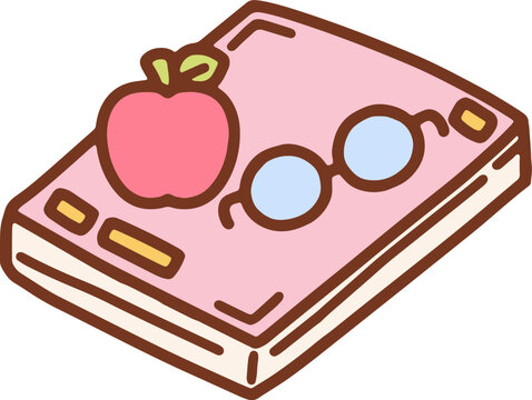 Cute Cartoon Apple and Glasses on Book