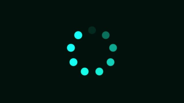 Circle rotating loading or progress bar icon. cyan dot ring on black background. circle loading arrow icon refresh and reload animated. 4k video.