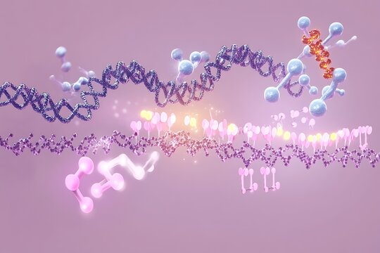 Lifelike 3D illustration of gene expression and DNA replication