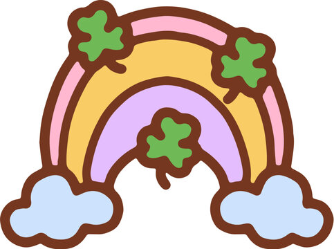 Colorful Rainbow with Shamrocks and Clouds