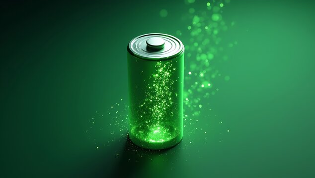 Green Battery with Energy Flowing, Eco Power Concept.