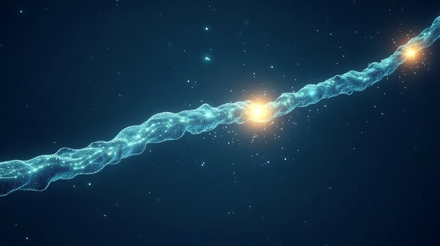 Glowing blue wormhole with two bright lights in space