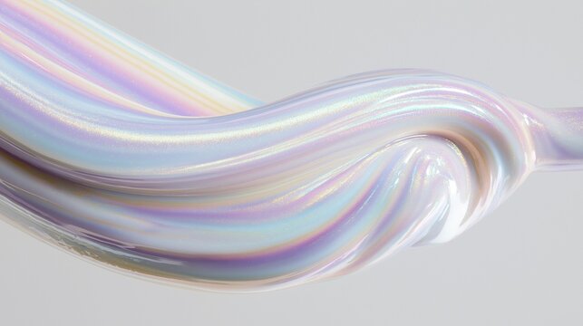 Close-up of a toothbrush with a glossy rainbow toothpaste swirl, clean