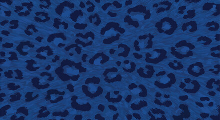 Luxury blue leopard fur vector background. Seamless animal skin pattern with realistic navy and indigo fluffy rosettes on soft royal hair. Trendy exotic pelt design for chic fashion textiles. © Minty Focus