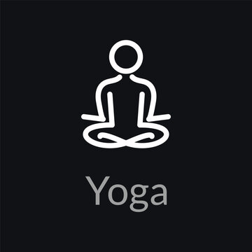 Dark mode minimalist eco resort yoga deck wellness icon featuring a white thin line linear symbol on a solid black background for health retreat and hotel navigation UI design.