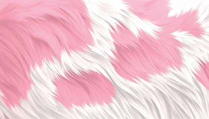 Obraz premium Luxury pink fur vector background. Elegant seamless animal skin pattern with realistic pink fluffy spots on long white hair. Trendy exotic faux pelt design for chic winter fashion and cute backdrops.