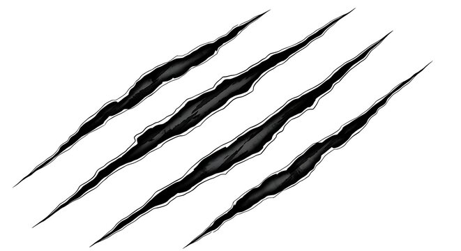 Black claw scratch marks isolated on white background