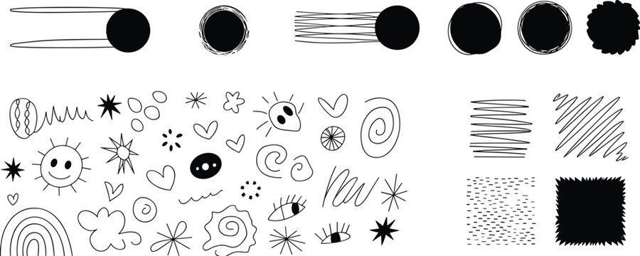 Hand Drawn Doodle Elements and Abstract Scribble Shapes Collection Creative Sketch Design Resources Set