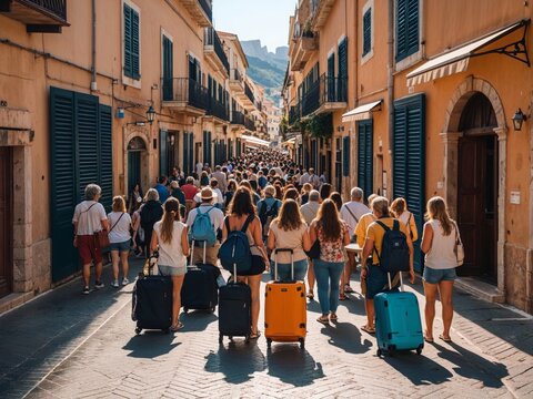Crowded Mediterranean Summer Street
