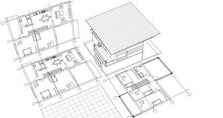 Fototapeta premium house architectural project sketch 3d illustration