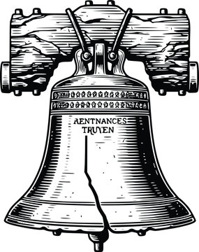 Vintage Liberty Bell Hand Drawn Engraving Vector Illustration