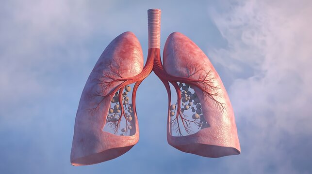 Human lungs with trachea and bronchi, realistic 3D model