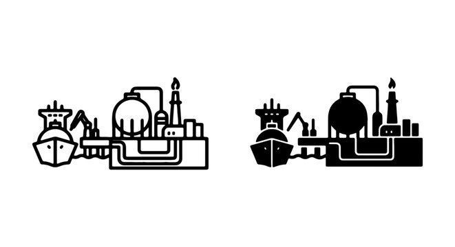 LNG Terminal Icons, Liquefied Natural Gas Port, Industrial Energy Infrastructure