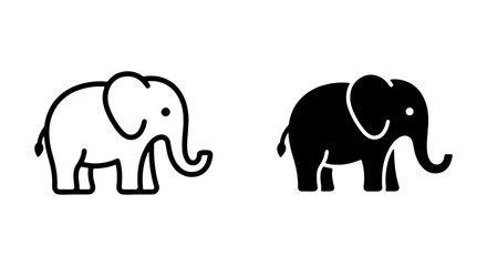 Fototapeta premium Elephant Icons: Simple Outline and Solid Silhouette Vector Art