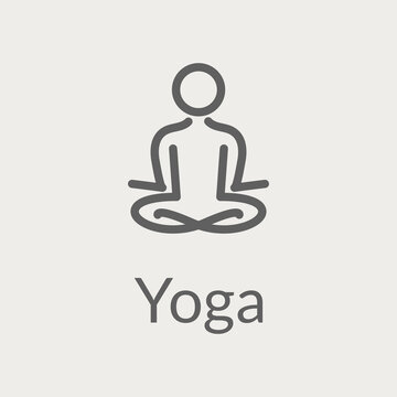 Minimalist yoga icon featuring a modern linear symbol on an isolated light background for health retreat.
