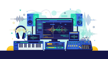 Modern Digital Audio Workstation Setup for Music Production and Sound Engineering. © Agus