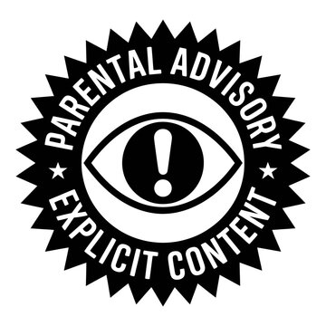 Parental advisory explicit content warning label with eye symbol design