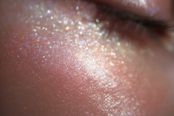 Fototapeta premium Macro opalescent skin shimmer closeup texture with iridescent glow for beauty background and makeup detail