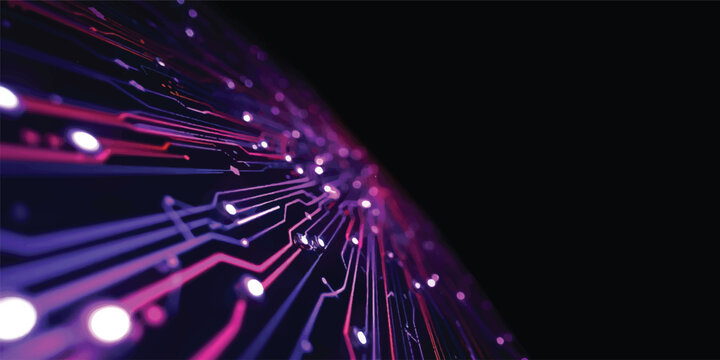 Fiber optic glowing cables with colorful light spots and futuristic internet technology burst background celebration style